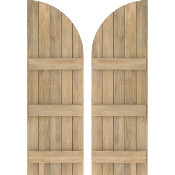Ekena Millwork Americraft 5-Board (3 Batten) Wood Joined Board-n-Batten Shutters w/ Arch Top, ARW401BQ518X77UNH, PR ARW401BQ518X77UNH - main